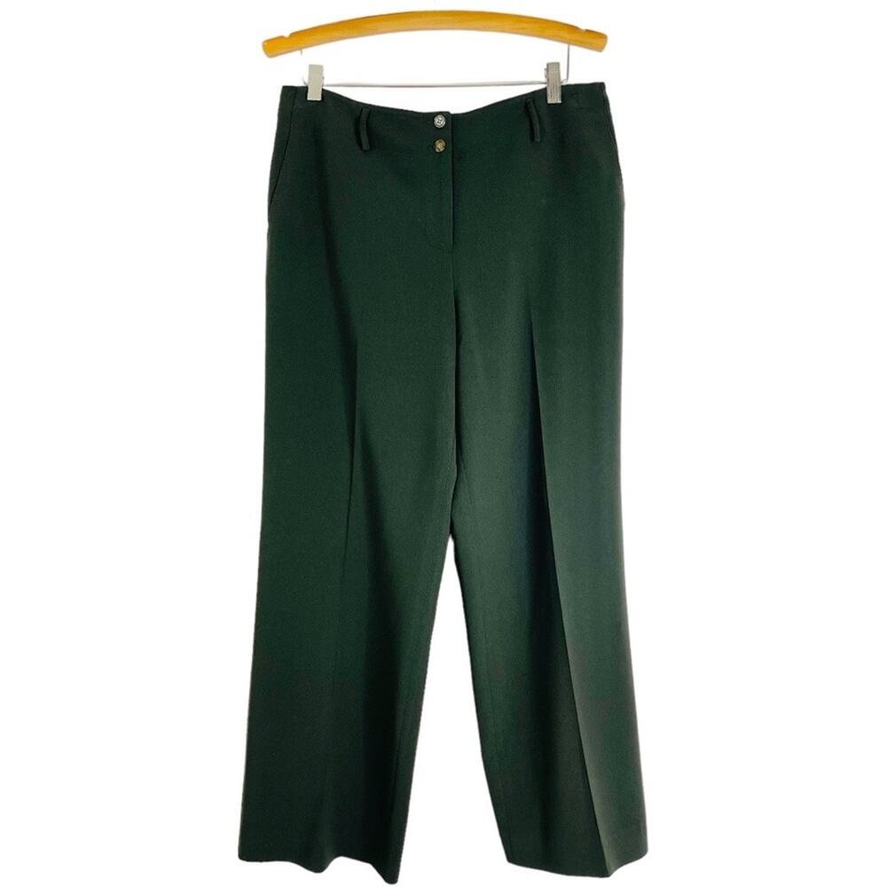 Jones NY green wide leg high waisted dressy office preppy trousers pants 12